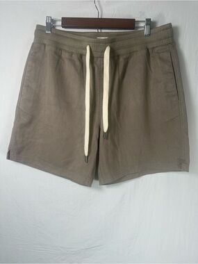 UpWest Men's Olive Drawstring Cotton Athletic Shorts with Cream Drawcords
